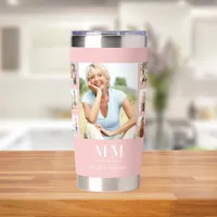 Blush pink photo collage monogram name insulated tumbler