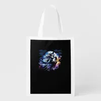 Whimsigoth Witch Flying Over Full Moon Women Kids  Grocery Bag
