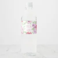 It's a Girl, Watercolor Floral Baby Shower Water Bottle Label