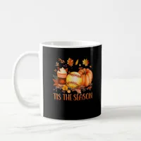 Tis The Season Pumpkin Leaf Latte Fall Softball Coffee Mug