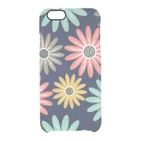 Colorful Daisies on Navy Blue Pattern Clear iPhone 6/6S Case