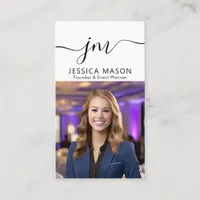 Modern Minimal Professional Script Monogram Photo Business Card