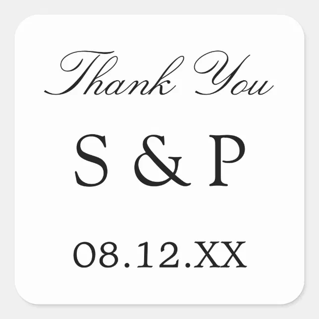 Elegant Minimalist Wedding Favor Thank You Square Sticker