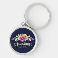 Floral New Grandma Elegant Typography Keychain