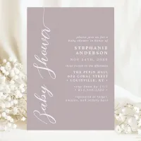 Dusty Lavender Simple Modern Script Baby Shower Invitation