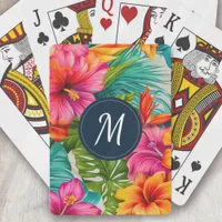 Tropical Floral Hibiscus Monogram Poker Cards
