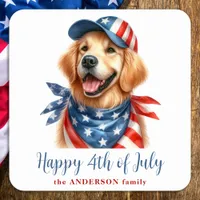 Patriotic Dog Red White Blue USA Flag 4th Of July Square Sticker