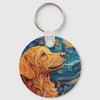 Colorful Golden Retriever Dog Portrait Keychain