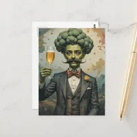 Silly Brocolli Man Making a Toast Postcard