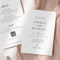 Simple Modern All in One Hand Drawn Heart Wedding Invitation