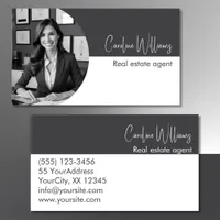 Modern real estate agent round photo gray white business card