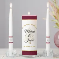 Burgundy Gold Winter Holiday Wedding Ceremony Unity Candle Set