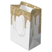 Chic Gold Sparkle Glitter Drips Medium Gift Bag