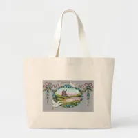 Birthday Blue Flower Wreath Doves Large Tote Bag