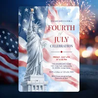 July 4th Statue of Liberty & USA Flag Illustration Invitation