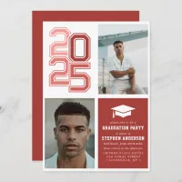 Modern Varsity Red | Photo Graduation Party Invitation