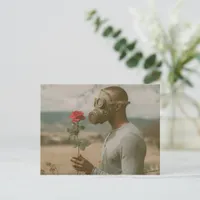 man in a Gas Mask with a Red Rose apocalyptic Postcard