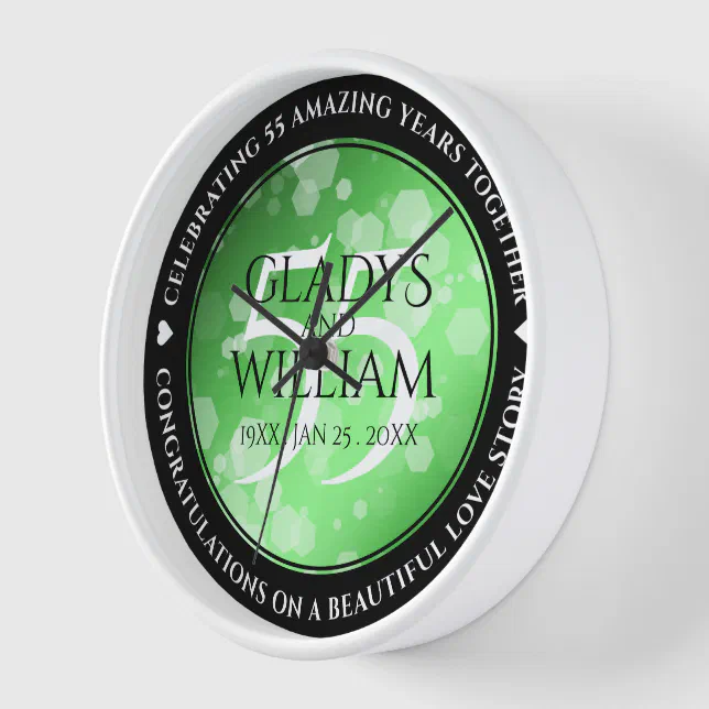 Elegant 55th Emerald Wedding Anniversary Clock