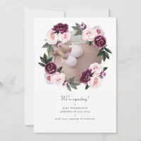 Deep Velvet and Blush Pink Floral Photo Pregnancy Announcement