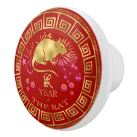 Chinese Zodiac Rat Red/Gold ID542 Ceramic Knob