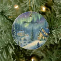 Magical Christmas night in the forest under stars  Ceramic Ornament