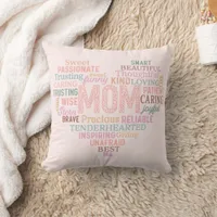 Mother mom heart word art pink peach throw pillow