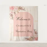 Graduation party pampas grass rose gold blush arch tapestry