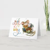 Fun Cute Mice Sleigh Jingle All The Way Glitter Holiday Card