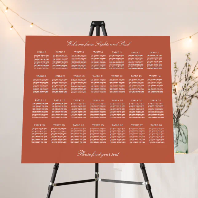 Terracotta 28 Table Wedding Seating Chart Foam Board