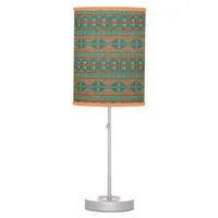 Southwestern Copper Teal Geometric Pattern Table Lamp