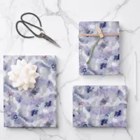 Abstract Floral Watercolor Pattern Lavender Blue Wrapping Paper Sheets
