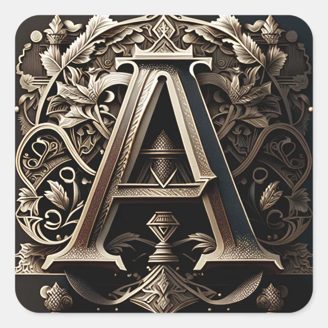 Medieval Ornamental Floral Letter A  Square Sticker