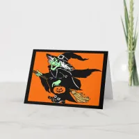 Witch Flying Halloween Cartoon Card