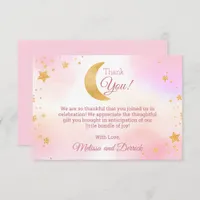 Pink Over the Moon Girl Baby Shower Thank You Card