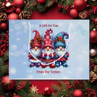 Holiday Gnomes Personalized Christmas Large Gift Bag