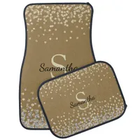 Chic Gold Silver Glitter Confetti Monogram Name Car Floor Mat