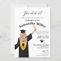 Modern Minimalist Photo She Did It Graduation Invitation