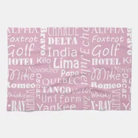 Phonetic Alphabet Pattern White on Light Pink Kitchen Towel