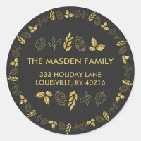 Happy Holidays Gold Glitter Return Address Classic Round Sticker