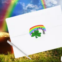 Good Luck Shamrock, Rainbow and Horseshoe Classic Round Sticker