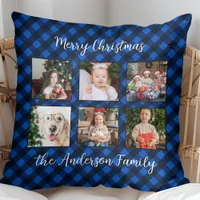 Family Christmas Personalized Photo Collage Plaid  Throw Pillow