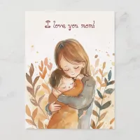 Kawaii Watercolor Mom and Daughter Postcard