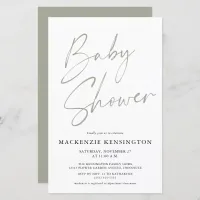 Budget Sage Olive Green Simple Script Baby Shower