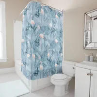 Flamingo Orchid Tropical Pattern Blue ID868 Shower Curtain