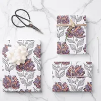 Floral Abstract Doodle Art Style Pink Purple Wrapping Paper Sheets