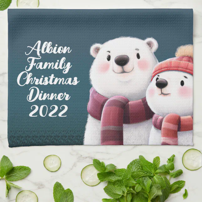 Cute Polar Bear Cubs Wearing Scarves Kitchen Towel