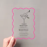 Drunk in Love Retro Martini Bachelorette Party Acrylic Invitations