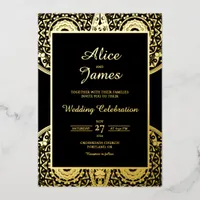 Seamless Mandala Elegant Black Gold Foil Wedding Invitation