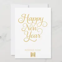 Happy New Year gold script business logo Holiday Card