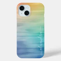 Watercolor Colourful Gradient Ombre With Name iPhone 15 Case